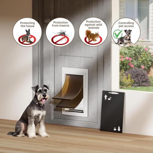 Never Rust Dog Door with Durable Plastic Frame, Medium Doggy Door for Interior and Exterior Doors, Doggie Door with Magnetic Flaps, Closing Panel, Telescoping Tunnel, for Pets Up to 45lb