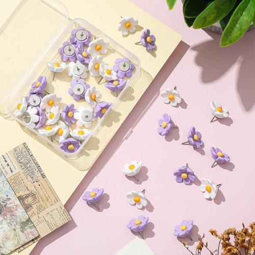 50 Pcs Flower Push Pins Cute Push Pins for Cork Board Decorative Floret Wall Thumb Tacks for Bulletin Board Office Hanging Photo Poster Wall (Purple,White)