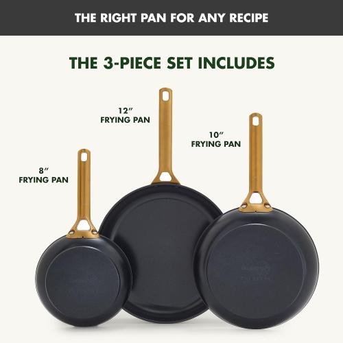 GreenPan Nonstick Reserve Pro 8, 10 & 12” Frying Pan Set, NSF Certified Ceramic, Hard Anodized PFAS-Free Skillets, Stainless Steel Handles, Oven & Dishwasher Safe, Black