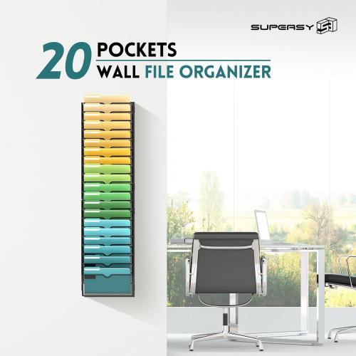 Size 20-Tier Color Black  Wall File Organizer Mesh Office Mail Holder, Hanging Wall Organizer Magazine Rack for Office Assembly Needed, Black