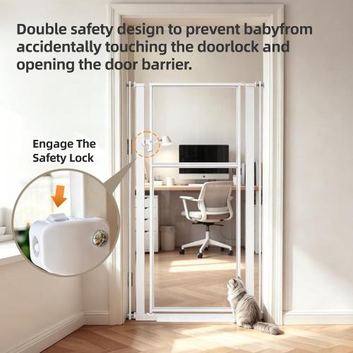 56 Extra Tall Pet Gate for Cats, 29.5-33.5 Wide Pressure Mount Clear Acrylic Tall Dog Gate Safety Barrier, No Drilling Gate Indoor for Doorways Hallway, White