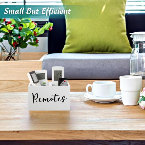 DRASTAR Rustic White Remote Caddy, 2-Compartment TV Remote Holder & Organizer for Nightstand, Bedside Table, Living Room, Office