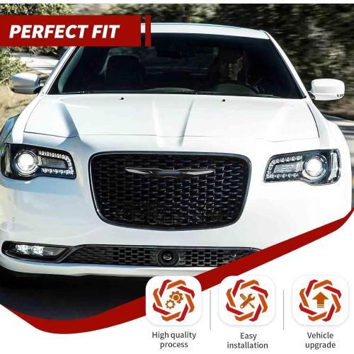 Front Bumper Grille Emblem Cover Rear Emblem Badge Cover Trim Kit Exterior Accessories Compatible with Chrysler 300 300C 2015 ,Black