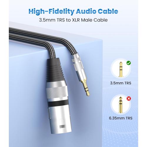 Tisino 3.5mm to XLR Cable Unbalanced Mini Jack 1/8 inch to XLR Male Adapter Microphone Cord- 1.6ft/50cm