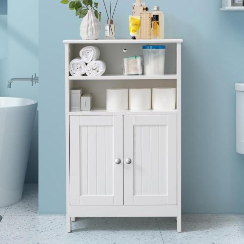 35 Bathroom Floor Cabinet with Doors - Freestanding Storage Cabinet for Bathroom, Laundry Room & Kitchen, Adjustable Shelves, Scratch-Resistant White Finish (22x11x35.8 Inch)