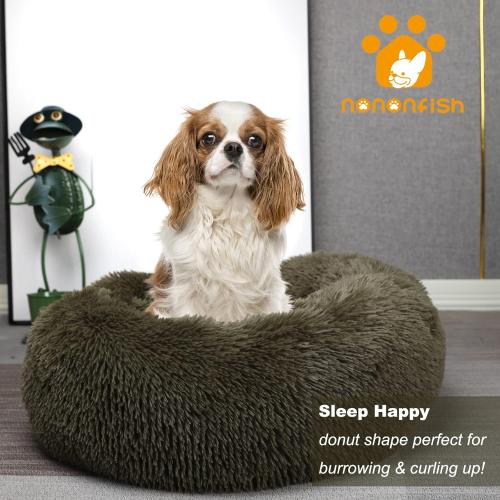 Calming Donut Dogs Beds for Small Dogs Washable,23inch Plush Round Pet Bed for Cozy Sleep,Fluffy Faux Fur Large Cat Bed,Fits up to 25 lbs Pets,Army Green