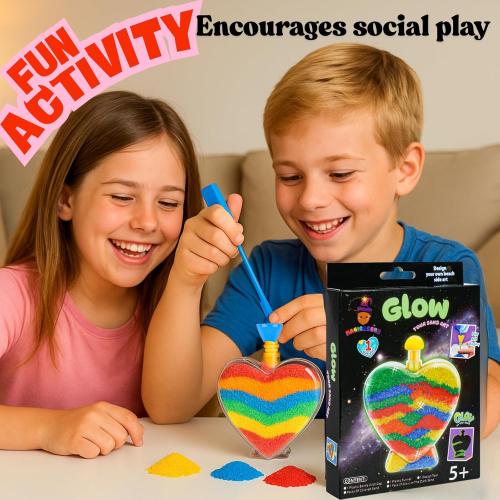 MAGICACORN Glow Sand Art Kit for Kids – DIY Creative Craft Activity, Sand Art Bottle with Glow-in-The-Dark Effect, Arts and Crafts Gift for Kids Age 5-12, Fun Busy Activity, Gift Ideas (Heart Bottle)