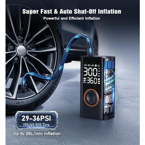 Tire Inflator Portable Air Compressor Portable Cordless Mini Air Pump with Digital Pressure Gauge Inflater 150PSI 3X Fast Inflation Auto Shutoff Large Battery Tires Pump for Cars Motors Bikes Balls