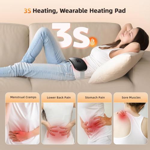 Portable Cordless Heating Pad Cramps:COSYGLOW 6 Heat Levels 6 Massage Modes, 3S Fast Heating,Period Menstrual Electric Heating Pad for Back Pain Relief,Gifts for Women and Girls(Black)