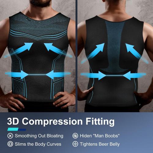 Odoland 3 Pack Men Large Compression Shirt, Tummy Control Slimming Undershirt Tank Top Men Body Shaper