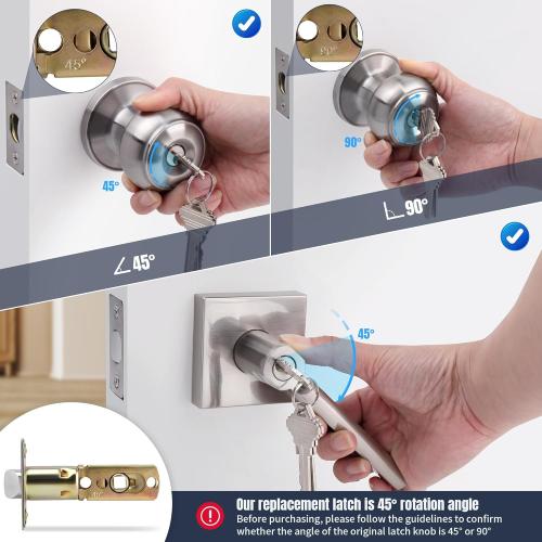 Adjustable Deadlatch 2-3/8'' or 2-3/4'', Keyed Entry Door Lock 45° Turning Angle Replacement Latch and Strike with Dust Box,Smart Door Lock Deadlatch