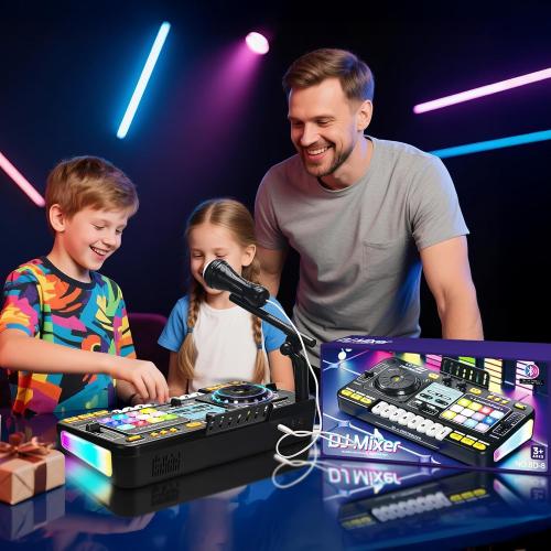 OZMI Kids DJ Music Mixer Table Board Set Toy with Microphone, Lights – Interactive Musical Toys for Ages 3-12 | 100  Sounds, Piano Keys, Disco Mode, Rechargeable for Kids Boys & Girls