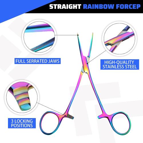 BBTO Hemostat Curved and Straight Hemostat Forceps Piercing Pliers Forceps, Stainless Steel Straight and Curved Pliers, Fishing Tweezer(Colorful,2 Pcs)