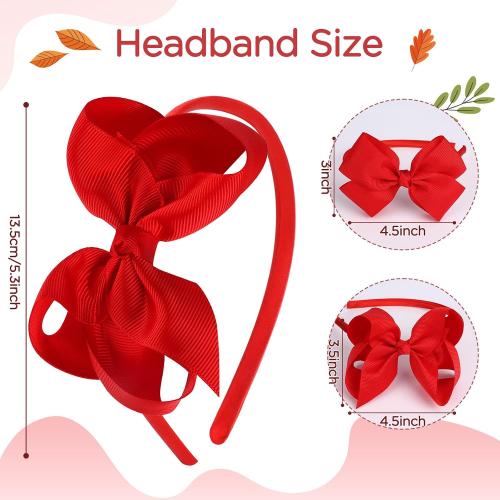 OAOLEER Grosgrain Bow Headband for Girls, Red Headband with 4.5 inch Bow for Hair Band Accessories for Girls Set of 2 (Red, 4.5inch)
