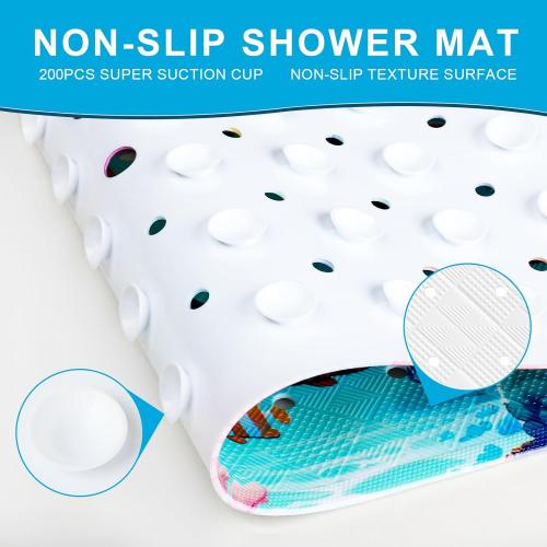 XIYUNTE Baby Bath Mat for Tub Non Slip Kids Bath Mat - 40''x16'' Extra Long Cartoon Coral Baby Bath Tub Mat Eco-Friendly Toddler Bath Mats with Suction Cups & Drain Holes Easy to Clean & Easy Drying