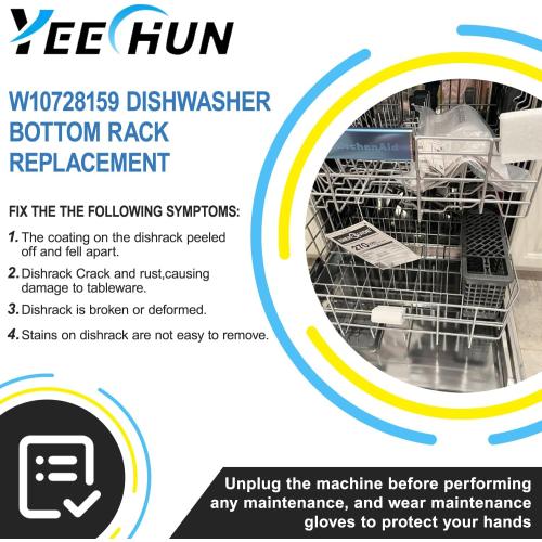 2026 UPGRADED W10728159 Dishwasher Lower Rack Replacement W10525646,Compatible with Kitchenaid Kenmore Whirlpool Maytag Dishwasher Bottom Rack Parts KDFE104DSS4/KDTE104ESS4,Comes 4pcs WP3376961 Roller