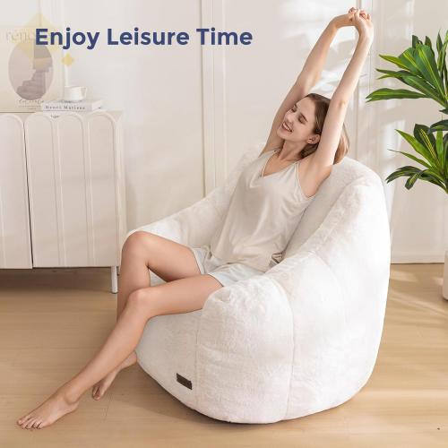 MAXYOYO Bean Bag Chair, Comfy Bean Bag Sofa with Back Support, Faux Fur Bean Bag Chair for Adults and Kids, Stuffed Floor Sofa for Living Room, Bedroom, Apartment, Beige