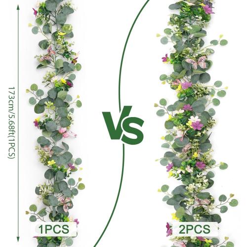 4 Pack 5.68 FT Artificial Daisy Garland with 3D Butterfly, Hanging Fake Flowers Greenery Eucalyptus Garland Floral Vines for Wedding Table Home Room Sping Decor