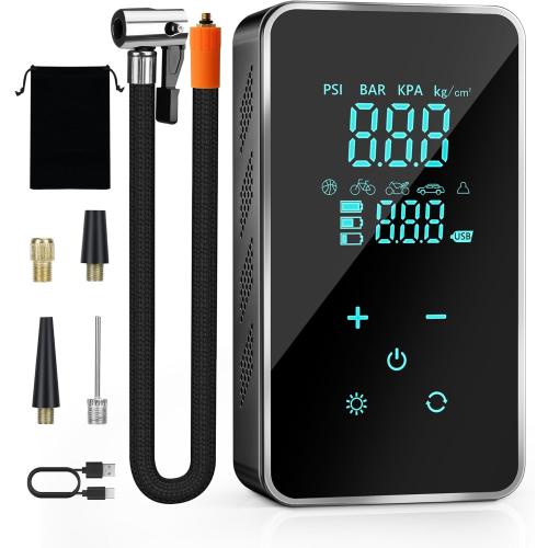 Tire Inflator Portable Air Compressor for Car Tires-Super Battery Air Pump 150 PSI- Tire Pump Electric with Touch Screen-Portable Tire inflator with Gauge for Bike, Motocycle, Ball-Black Green