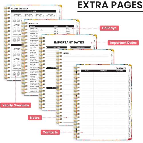 2026 Planner, Weekly and Monthly Calendar Planner for Women, Jan 2026 - Dec 2026, Hardcover Planning Agenda book with Tabs, Spiral Bound, Inner Pocket, Perfect for School Office Supplies, 6.3 x 8.5 - Pastel Garden