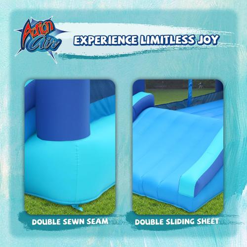 Action Air Bounce House, Inflatable Bouncer with Air Blower, Jumping Castle with Slide, Family Backyard Bouncy Castle, Durable Sewn with Extra Thick Material, Idea for Kids (Blue)