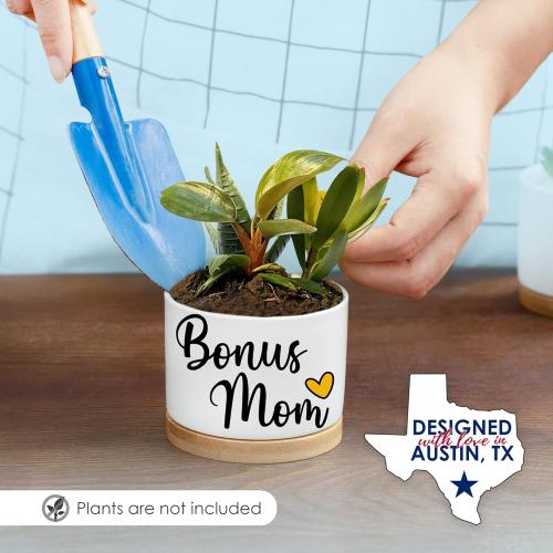 Rosa Vila Bonus Mom Planters, Bonus Mom Gifts from Son & Daughter, Best Ever Gifts for Stepmom Gifts for Mother-in-Law, Stepmom Presents for Birthday, Presents for Your Second Mother