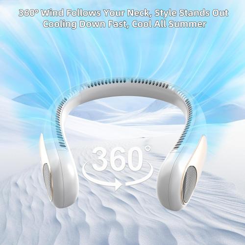Portable Neck Fan, Personal Wearable Bladeless Fan for Outdoor Indoor, LED Display, 360° Cooling, 4-Speeds, 6000mAh USB Rechargeable, Birthday Gifts for Men Women Dad Mom (White)