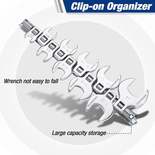 WORKPRO 3/8 Drive Crowfoot Wrench Set, 11-Piece SAE Crowfoot Wrench with Clip-on Organizer, 3/8”-1”, Great for Automotive Repair Work Hard-To-Reach Areas