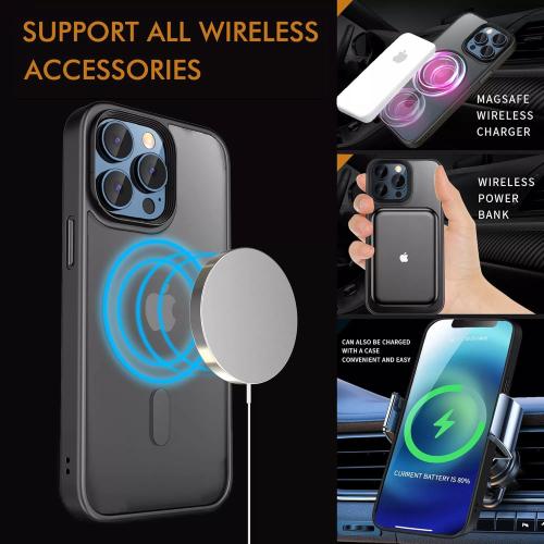 Compatible with iPhone 14 Pro Max Case, [Military Grade Drop Tested] [Compatible with MagSafe] Shockproof Protective Translucent Matte Hard Back Slim Case Cover (Magnetic Case-Frosted Black)