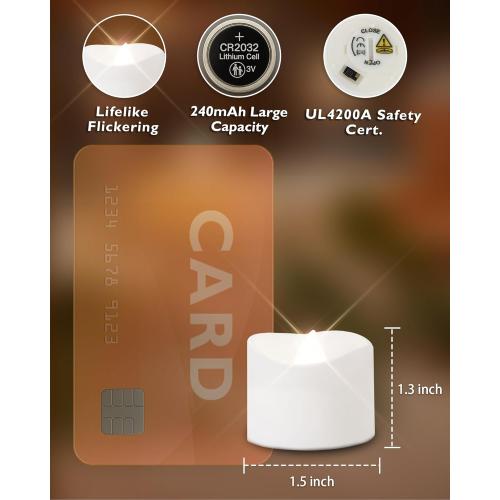 Homemory Cool White Flameless LED Tea Lights Candles, 200 Hour Battery Operated Fake Electric Votive TeaLights for Christmas, DIY Mood Lighting, Party, Holiday, Funeral, Home Decor, 24-Pack