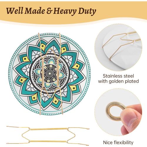 7 Pieces Plate Hangers for The Wall Suitable for 6-8 Inch Decorative Plate adjustable and stretchable,with Metal Hooks for Wall Displaying Plates Decorative & Arts(Gold)
