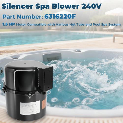 6316220F Silencer Spa Blower 240V 1.5 HP Replacement for Air Supply | for Use with 2 inch Plumbing, Quiet and Shock-Absorbing, Easy Installation, for Pool Hot Tub & Spa 8-12 jets