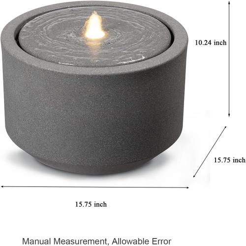 GREY 10.23” H Outdoor Water Fountain Made with Eco-Friendly Recyclable Materials, Polyethylene Round Bubbler Outdoor Fountain, Garden Decor with LED Light for Patio, Porch, Backyard