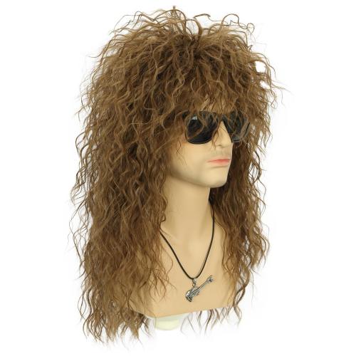 VGbeaty 70s 80s Rocker Mullet Wig - Long Wave Light Brown Adult Men's Wig for Halloween, Cosplay & Anime