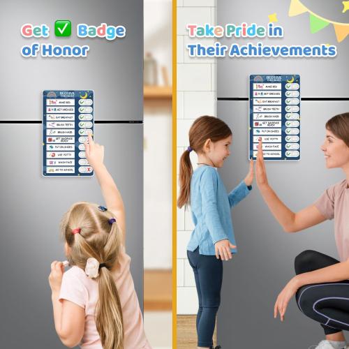 3 in 1 Bedtime/Morning/Weekly Routine Chart for Kids, Magnetic Chore Chart for Kids, Visual Schedule for Kids Toddlers Schedule Board for Home