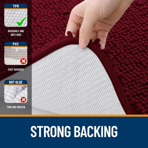 Bathroom Rugs 30x20, Extra Soft Absorbent Chenille Bath Rugs, Rubber Backing Quick Dry, Machine Washable Bath Mats for Bathroom Floor, Tub and Shower, Home Decor Accessories, Burgundy