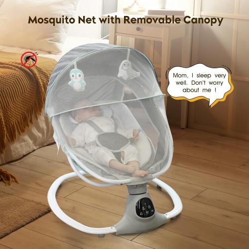 Electric Baby Swing for Infants to Toddler, Portable Swing Baby Rocker with 5 Point Harness, 5 Sway Speed, Bluetooth,12 Preset Lullabies with Remote Control, Infant Swing for Baby Boys & Girls, Grey