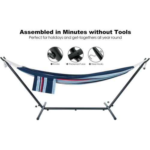 GAFETE Double Hammock with Stand for Outside, Upgraded Spreader Bar, Heavy Duty Space Saving Steel Stand 2 Person, Convenient Pockets, Easy Assembly, 600lbs Weight Capacity, Indoor & Outdoor (Night)‼️light dirt and good condition‼️
