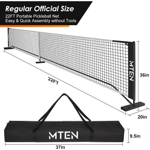 MTEN Pickleball Net, Portable Pickleball Net for Driveway, 22 FT USAPA Regulation Size, Steady Metal Frame, with Carrying Bag for Backyards, Driveways, Outdoor Indoor