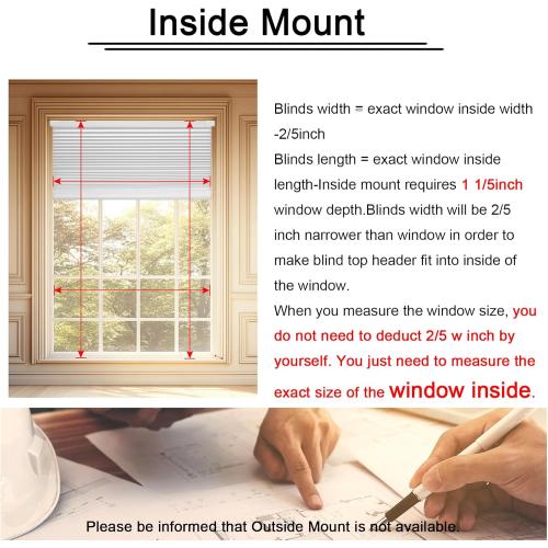 Cordless Cellular Shades, No Drill No Tools Light Filtering Honeycomb Shades, Pleated Blinds for Windows, Easy to Install, White 24 W x 48 H