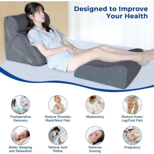 KingPavonini 4PCS Bed Wedge Pillow Post Surgery, Orthopaedic Sleeping Wedge Pillow Set for Neck, Back and Leg Pain Relief, Acid Reflux, GERD, Memory Foam Pillow for Sleep Apnea with Travel Bag