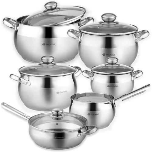 hivvago 12 piece pots and pans set tempered glass lids and handles silver