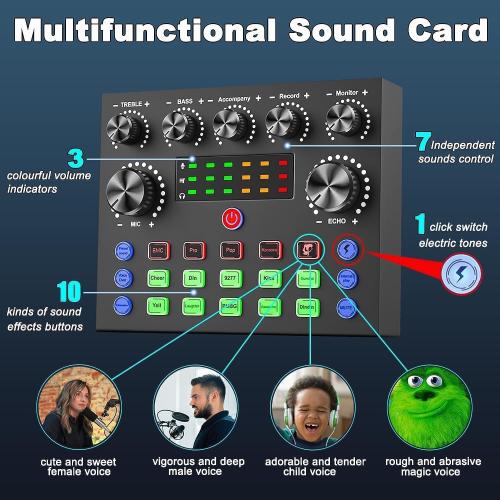 Podcast Equipment Bundle for 2, V8s DJ Mixer Voice Changer with BM-800 Podcast Microphone Bundle - Studio Condenser Microphone Perfect for Podcasting, Recording, Singing, Streaming and Gaming