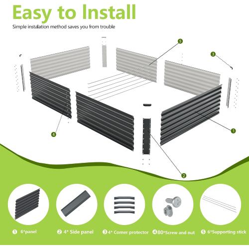 8x4x2FT Galvanized Raised Garden Bed,Galvanized Planter Boxes Outdoor, Large Metal Raised Garden Beds for Vegetables-Grey