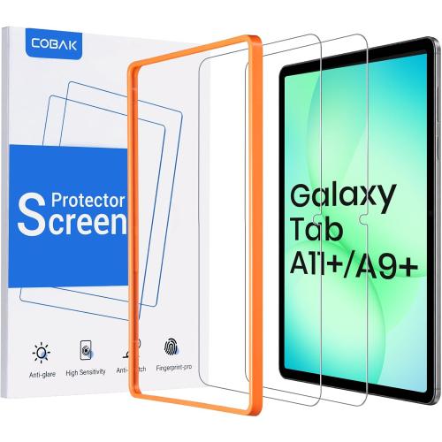 CoBak 2-Pack Tempered Glass Screen Protector for Samsung Galaxy Tab A11 Plus (A11 ) 2025 / Tab A9 Plus (A9 ) 2023 11-inch, Installation Frame, 9H Hardness, Anti-Scratch