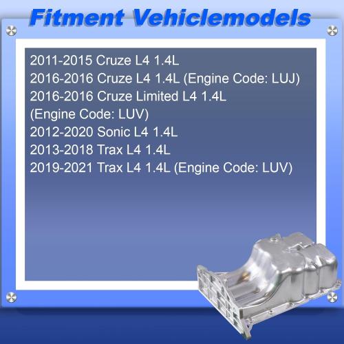 Engine Oil Pan Compatible with 2011-2016 Chevrolet Cruze, 2012-2020 Sonic, 2016 Cruze Limited, 2013-2021 Trax, 2013-2021 Buick Encore, 1.4L, Replace 25196122