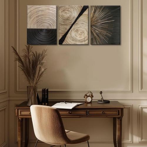 3Pcs Retro Wood grain Abstract Canvas Wall Art Minimalist Black Golden Line Texture Wall Decor Pictures Neutral Geometric Beige Brown Poster Prints for Living Room Bedroom Home Decoration 16x24in