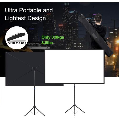 Portable Projector Screen with Stand, Outdoor Movie Screen, 80 Inch 16:9, Light-Weight, Mobile and Compact, Easy Setup and Carrying, Projection Screen with 1.2 Gain Glass Fiber, Idea for Home Cinema.