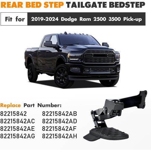 ASOPARTS Rear Bed Step Compatible with 2019 2020 2021 2022 2023 2024 2025 2026 Dodge Ram 2500 3500 Retractable Bumper Tailgate Step # 82215842AE 82215842AC 82215842AD 82215842AH