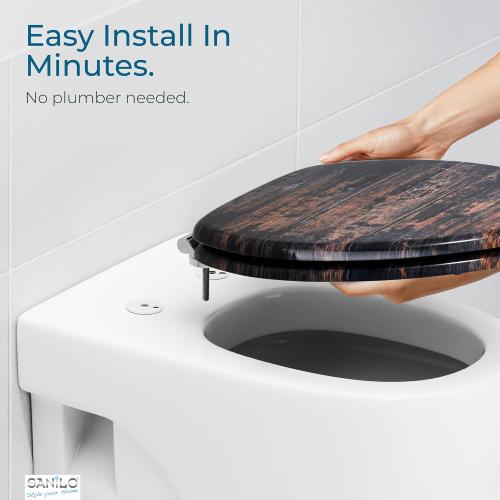 SANILO Wooden Toilet Seat with Soft Close [ELONGATED] - Decorative, Quiet & Slow Close Molded Wood Seat - With Strong Bumpers & Hinges - Adjustable Fit - Vintage